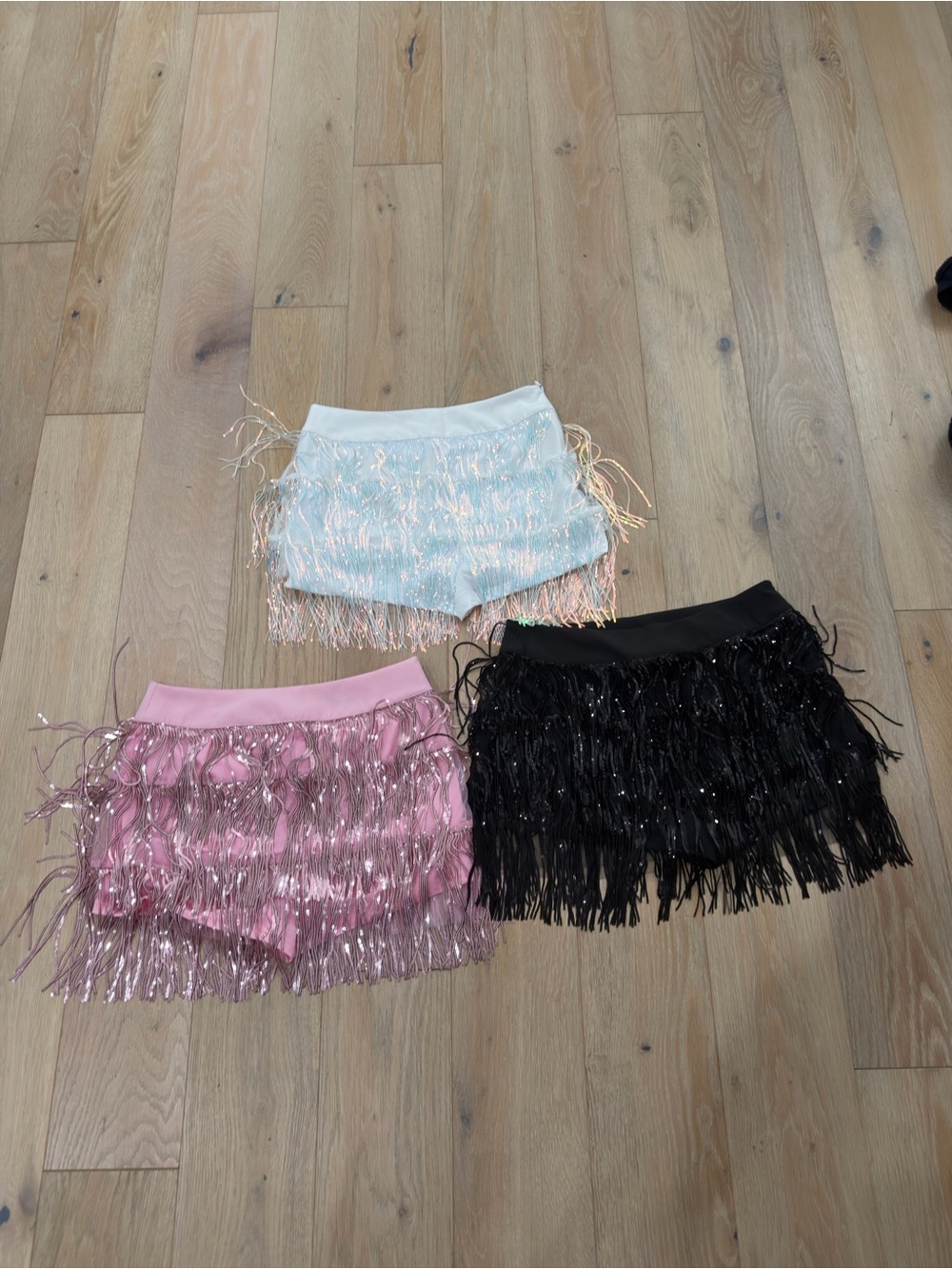3 pairs Fringe Sequin Mini Shorts/skort - Pink, White, Black size medium
